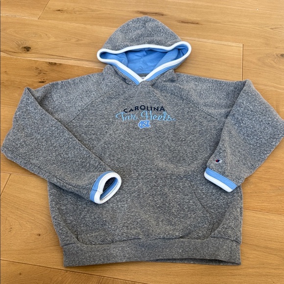 Champion Sweaters - Champion Women's Heather Gray and Light Blue Hoodie